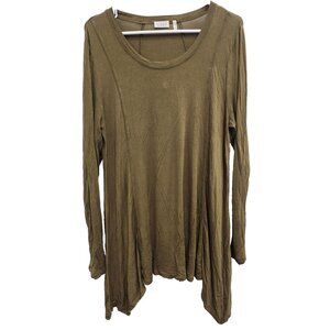 LOGO Lori Goldstein Tunic Top Womens‎ Large Olive Green Lagenlook Long Sleeve